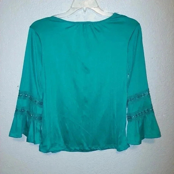 Carolyn Taylor Shirt Women's Small Green Top 3/4 Sleeve Relaxed - Picture 2 of 5